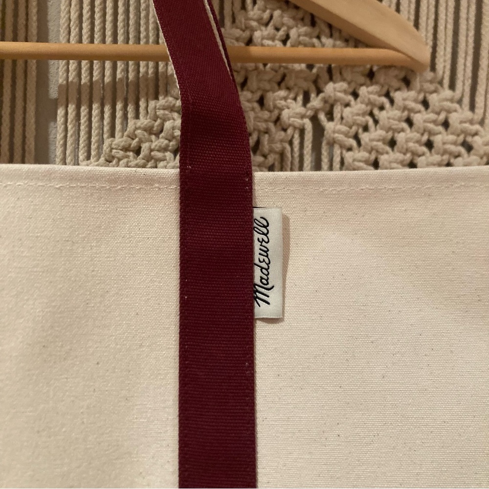 Madewell Canvas Boat Tote in Burgundy and Off-White - Picture 3 of 8